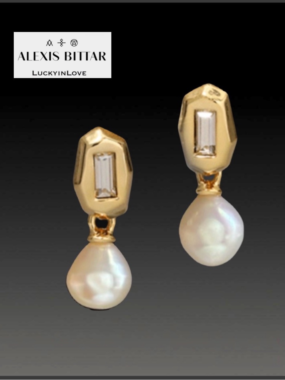 ALEXIS BITTAR • Crystal Freshwater Pearl Drop Gold Earrings